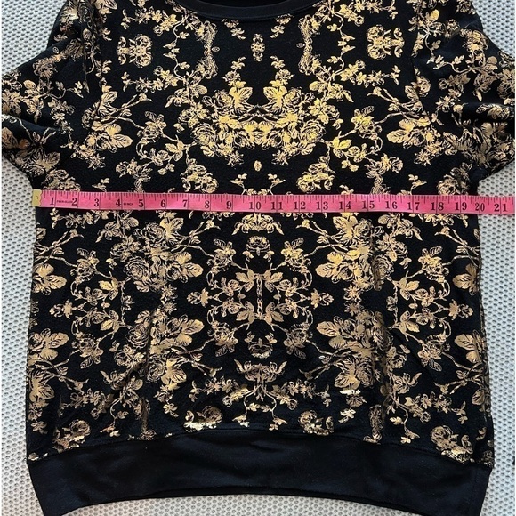 Wildfox Metallic Gold Foil Rose Pattern Print Black Crewneck Sweatshirt - Picture 12 of 16